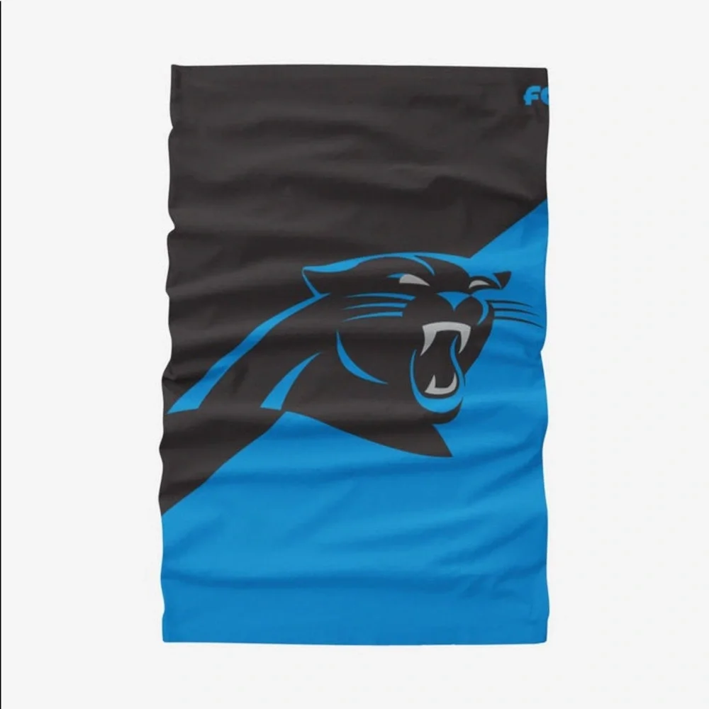FOCO NFL CAROLINA PANTHERS BIG LOGO NECK GAITER SCARF BLACK BLUE OS UNISEX NWT